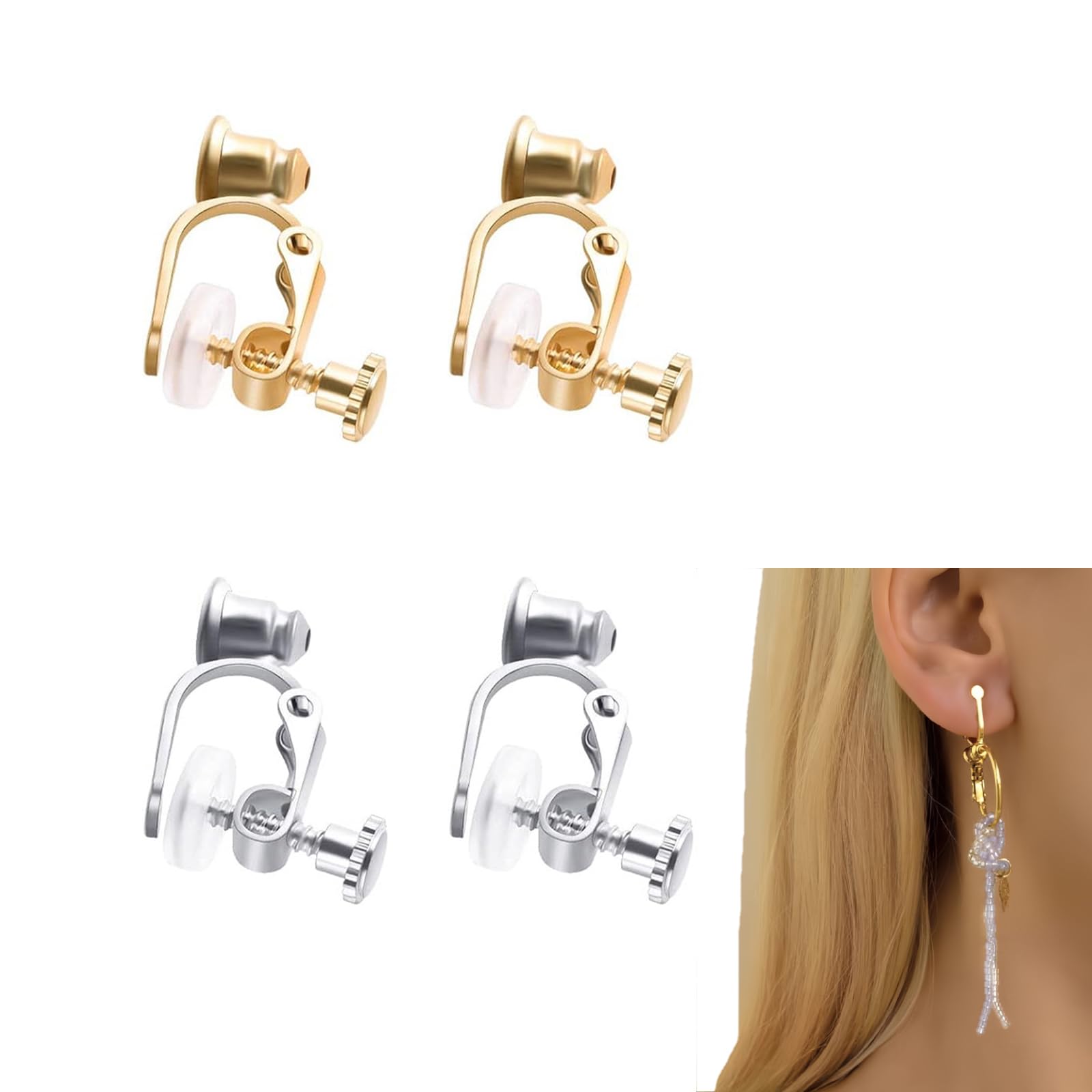 Convertitore Orecchini a Clip Senza Fori Adattatore Orecchini Placcato Oro 18K Argento 4 Pezzi