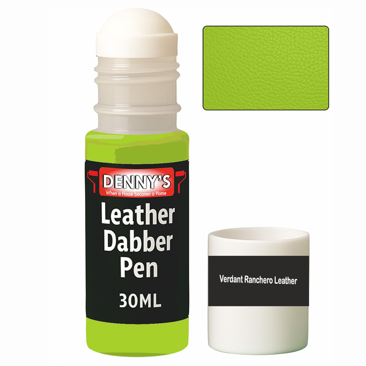 Leather Dabber Pen, 30ml, Leather Recolouring Paint Dye Balm Sofas, Repair Faded & Scratched Upholstery Car Seats, Shoes and Clothing, Green Shades (Verdant Ranchero Leather)