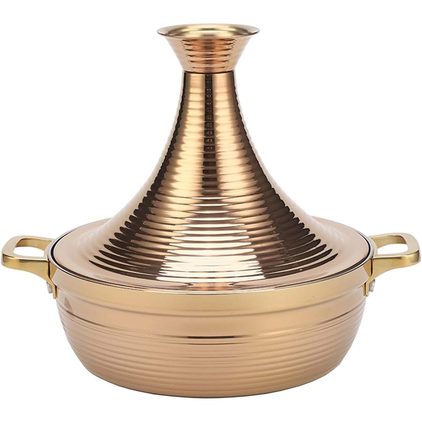 SHAIRMB 304 Stainless Steel Moroccan Tagine Pot, Non Stick Moroccan Cooking Pot with 2 Handles, Large Moroccan Cooker, Handmade Tagine Pot with Cone-Shaped Lid,Rose Gold,26cm