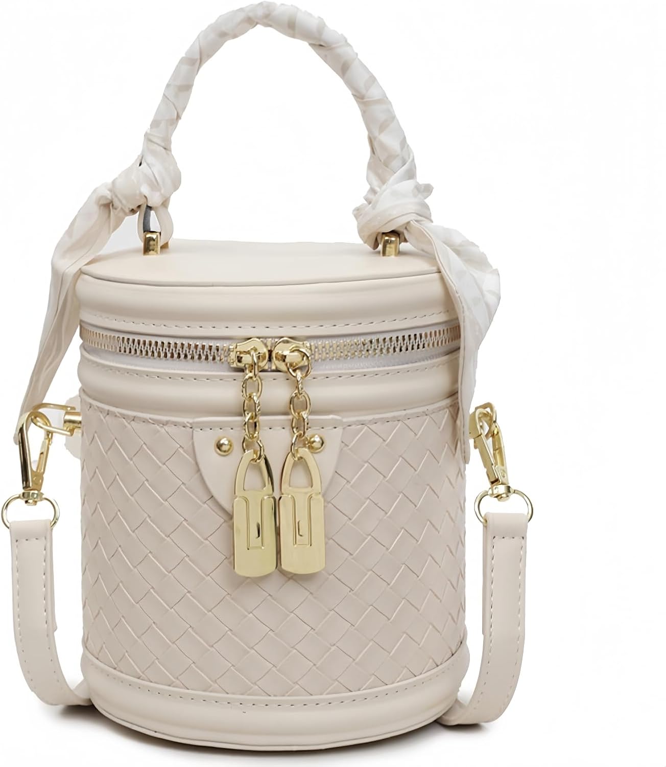 Mini Bucket Crossbody Bags for Women Vegan Leather Small Round Shoulder Round Handle Handbag Purses