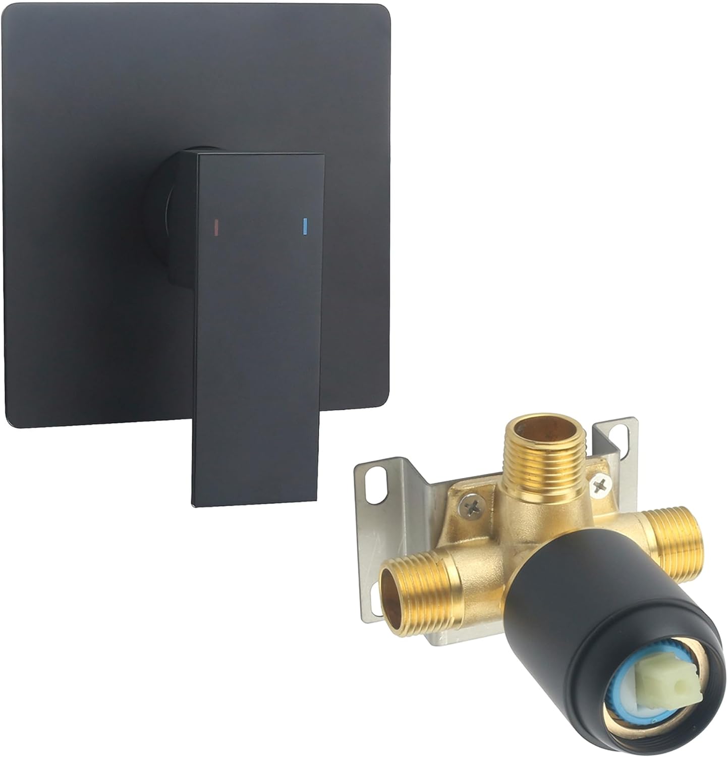 Bathroom Shower Valves Wall Mount Single Function Shower Handle Valve Trim Kit Brass Single Handle Square Black Shower and Handle Kit Rough-In Valve, Matte Black