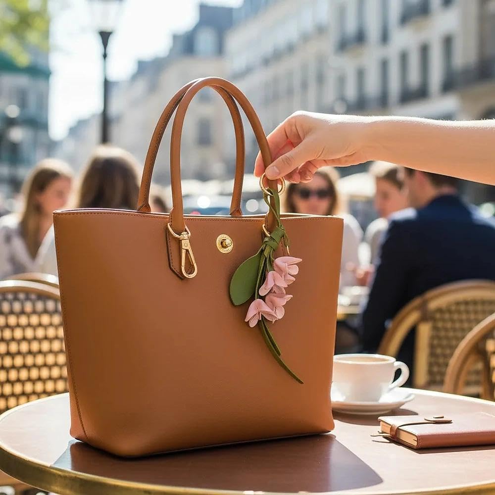 LRTJ Boho PU Leather Flower Keychain,Cute Bag Charms for Handbag,Purse Charms for Tote Bag for Women - Image 6