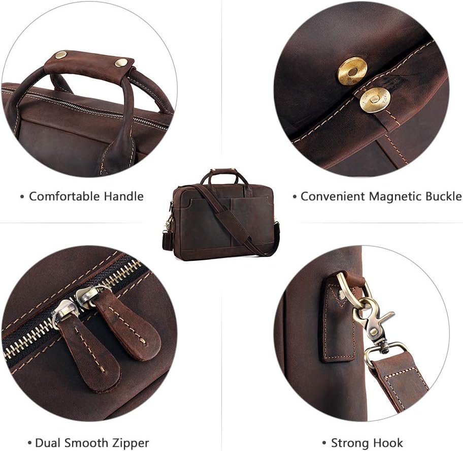 Crazy Clearance Kattee Vintage Genuine Leather 15.6 Laptop Briefcase Messenger Bag Coffee