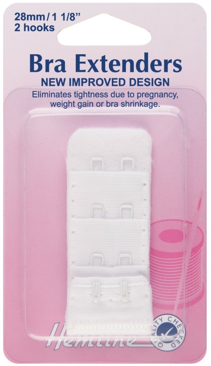 Hemline Bra Extender – 28mm White 4 rows 2 Hook Adjustable, Comfortable Solution for Pregnancy, Weight Gain, or Bra Shrinkage Easy to Attach, Relieves Tightness.