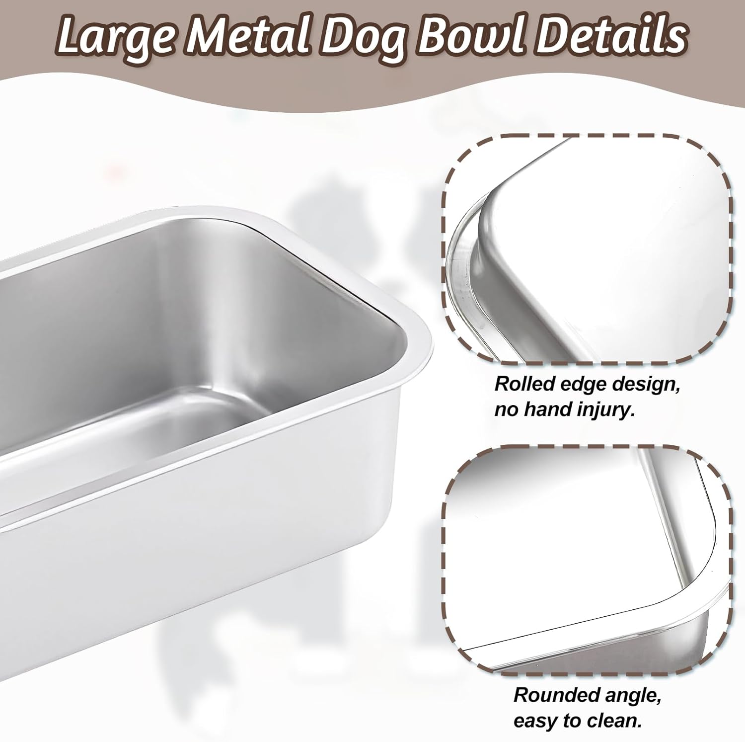 Fhiny 2 PCS Stainless Steel Dog Bowl, 1.2 Gallon Capacity Metal Dog Food & Water Bowls for Medium, Large, X-Large Dogs Indoor & Outdoor Universal Dog Bowl Dishwasher Safe