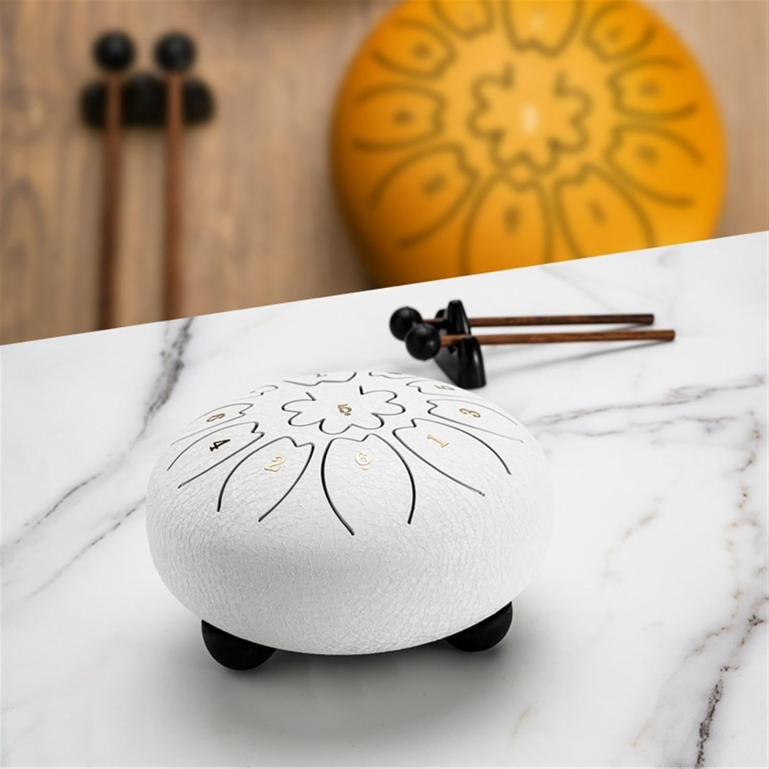 Rain Drum 6 Inch 11 Tone steel drum with Tutorial Cloth Bag, A Pair Of Drums Tongue Drum Rubber Base, Stable Support(Yellow)