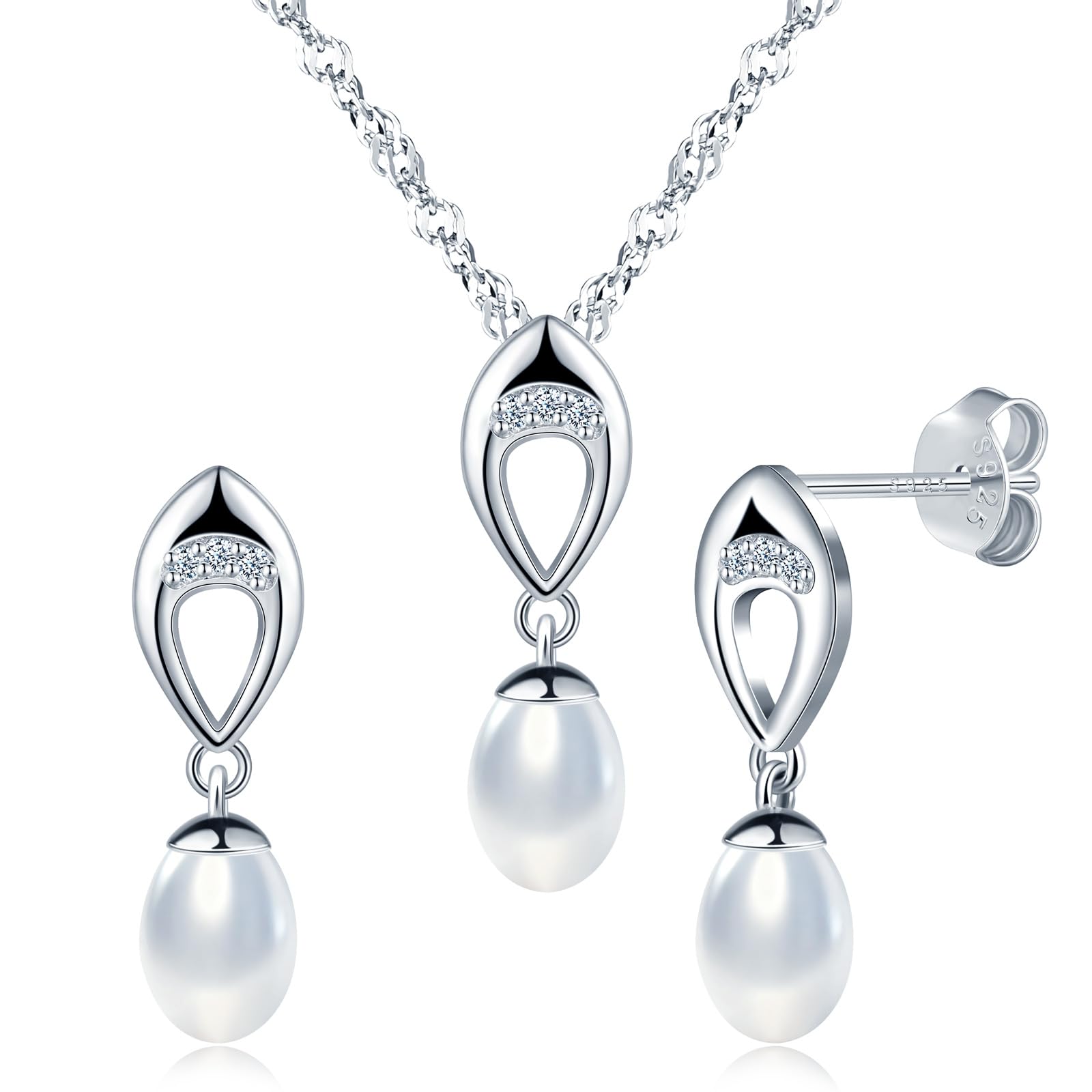 Pendientes y collar de plata 925 hipoalergénica con perlas cómodas 7