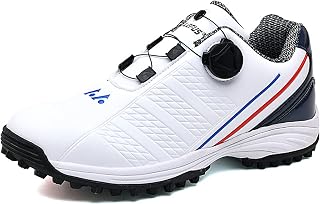 Men's Waterproof Golf Shoes Professional Breathable Spin Buttons Golf Sport Sneakers Non-Slip Outdoor Running Shoes Golf Shoe,white/red,10US