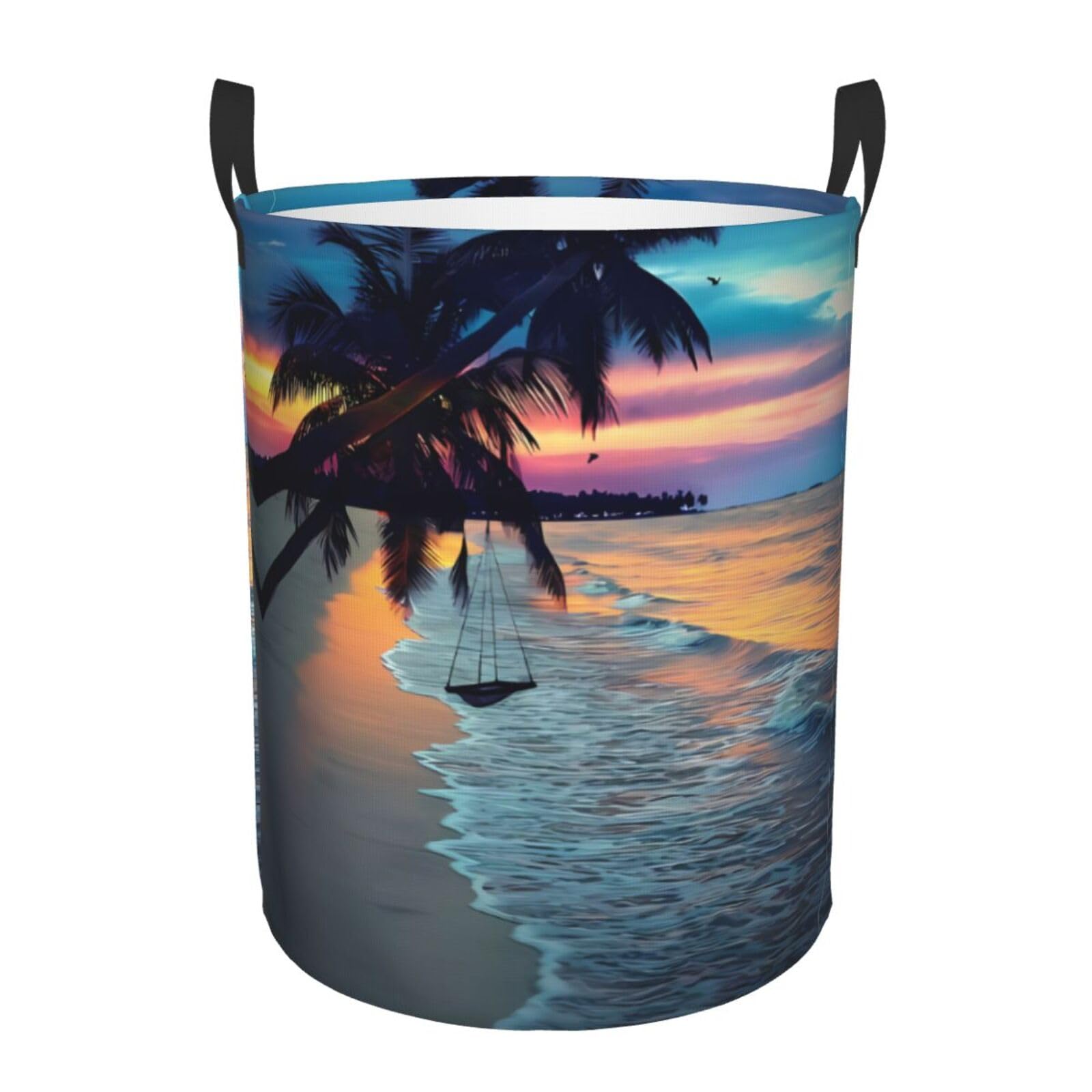 M Circular Hamper Coconut Beach Sunset Hammock Print Storage Basket for Home