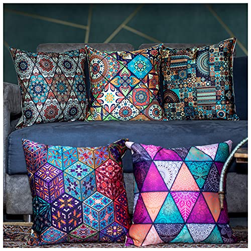 Image of Merhaba Microfiber Satin 250TC Cushion Pillow Covers, Multicolor, Set of 5(Ishil, 12x12 Inches)