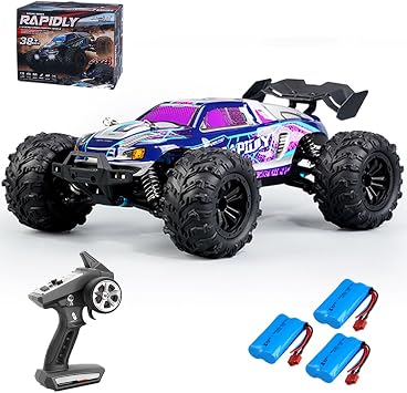 X-Verse 16101 1/16 Fast RC Cars for Adults, Max 38 mph Carbon Brush Motor Remote Control Car All Terrain RC Truggy Waterproof Off Road Truck - 3 BatteryPurple