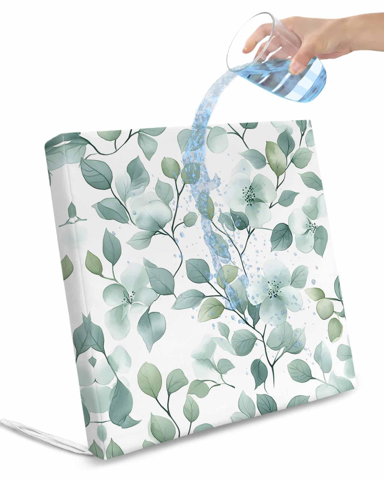 Hokiten Teal Blue Leaves Outdoor Cushion Chair Cover Set of 2 - Waterproof Couch Seat Covers, Summer Botanical Watercolor Patio Furniture Protector Cushions Slipcovers for Sofa/RV, 22