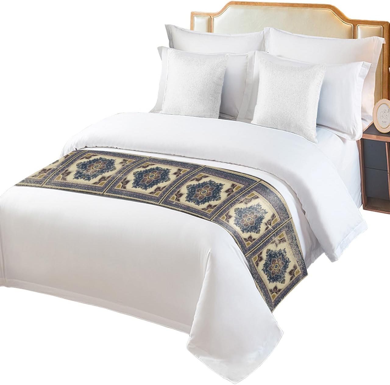 Western Flower Bed Runner Scarf Bedding Accessory for Full Size Bed,Soft Bed Scarves and Runners Stainproof Dustproof Bedroom Protector for Hotel,Rustic Tribal Ethnic Boho Farmhouse 83"x20"