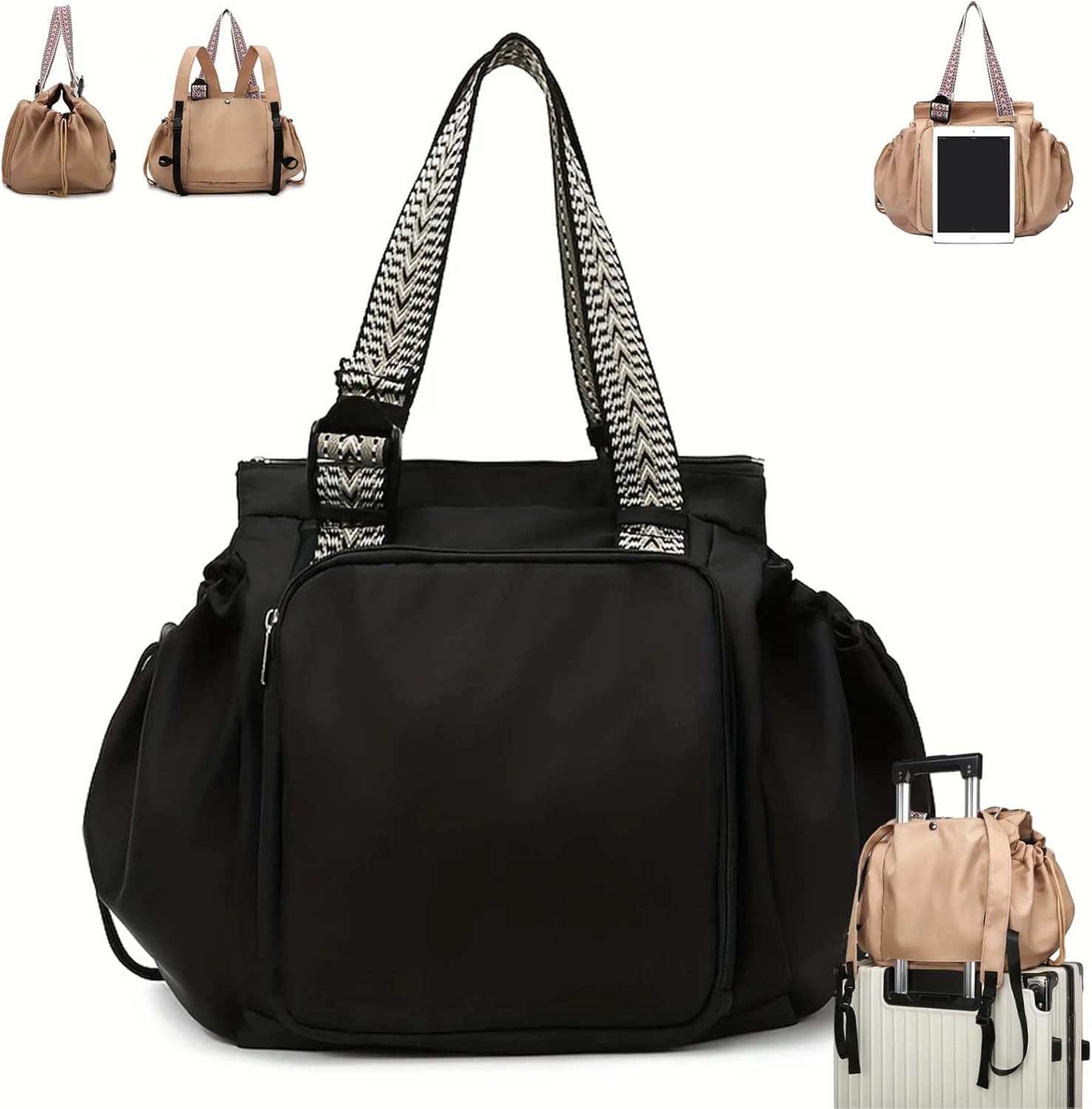 Tote Bag with Compartments, Multifunctional Travel Organizer Bag for Ladies - Doubles as Crossbody and Shoulder Bag