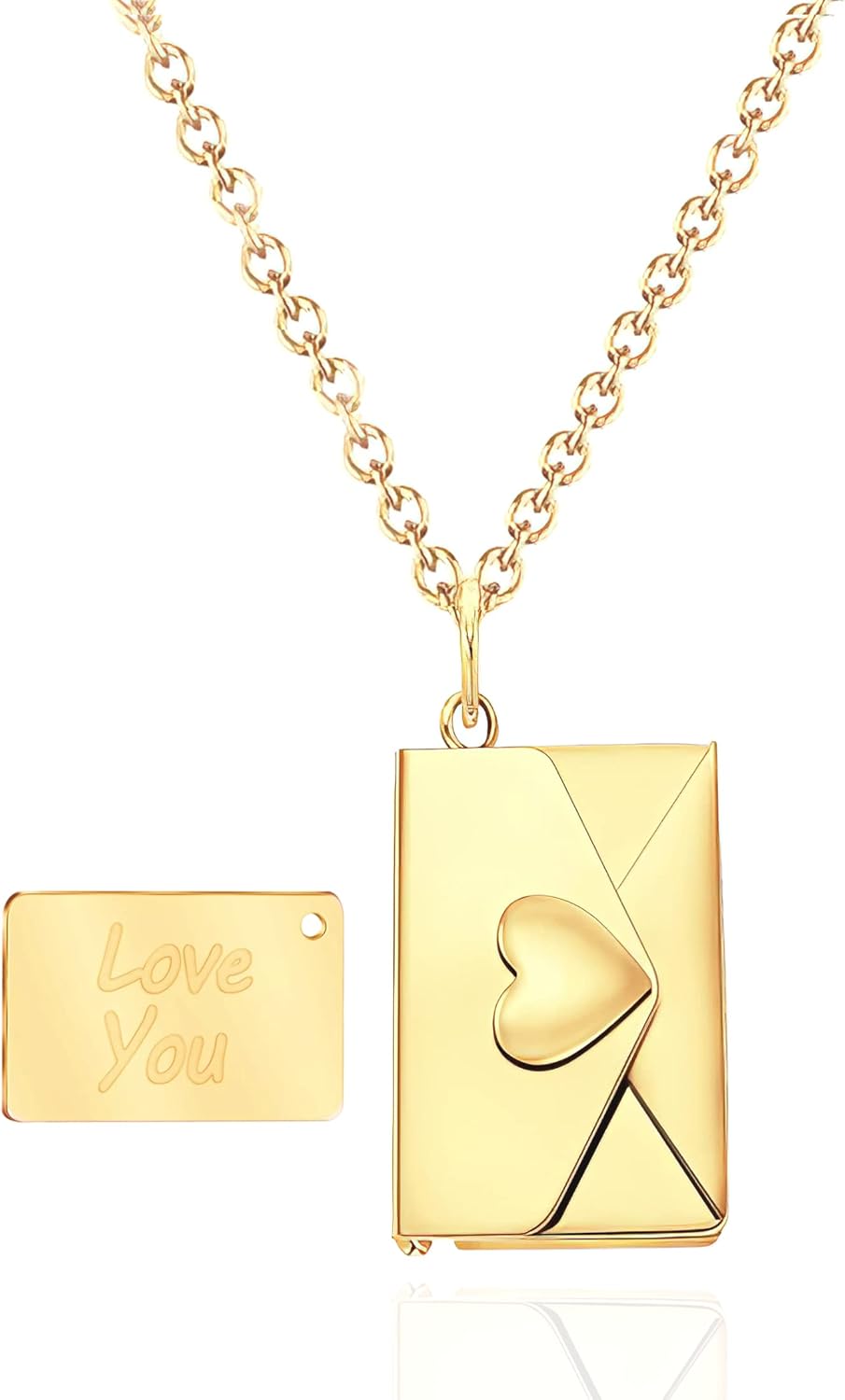 Envelope Love Letter Heart Necklace for Women Stainless Steel Love You Secret Gift Message Engraved Locket Jewelry Pendant for Couples and Family