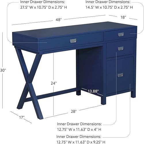Miniatura 3 de Linon Sadie - Escritorio de almacenamiento lateral clásico moderno azul marino