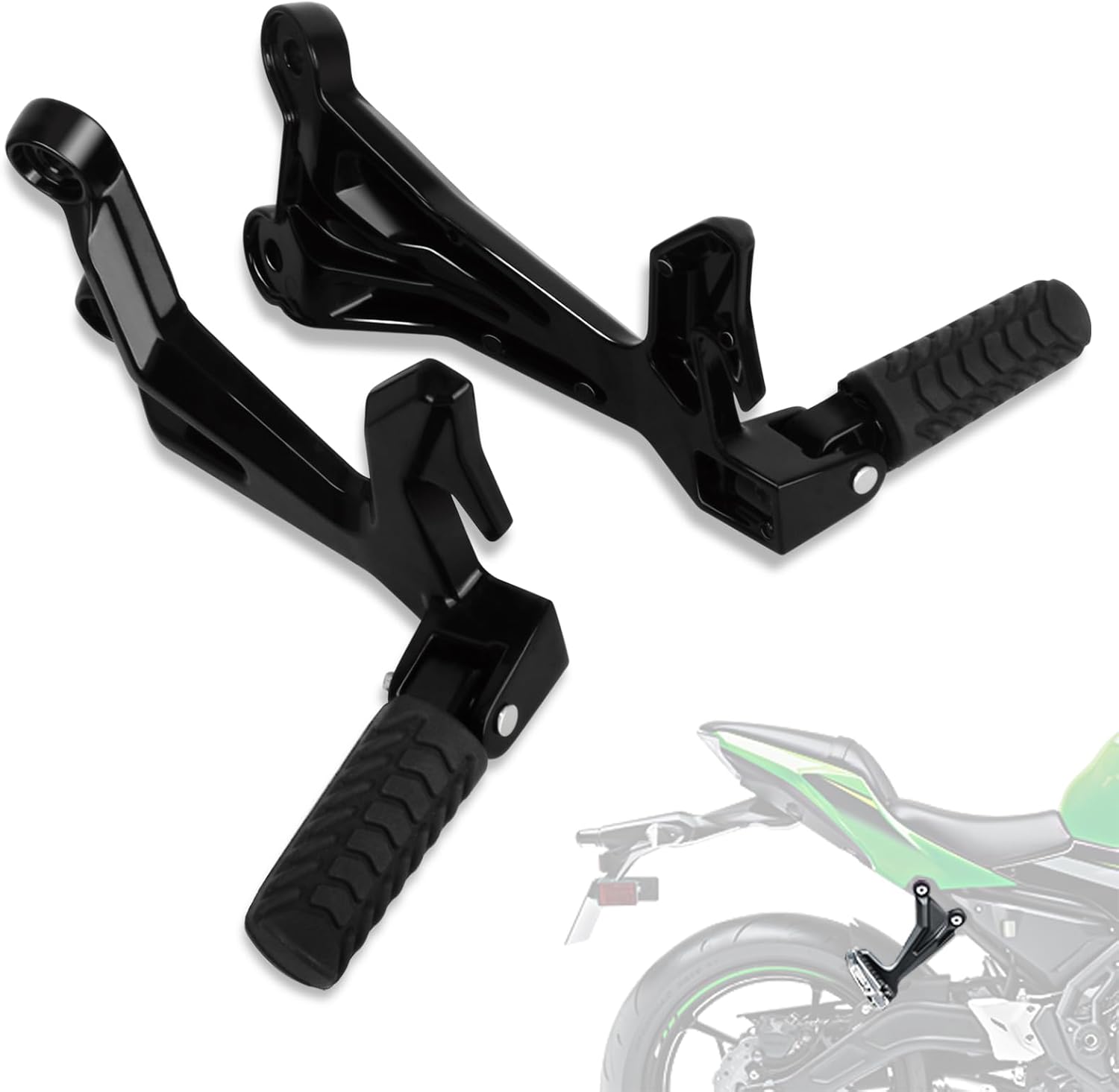 FOVPLUE Rear Passenger Footrests Foot Pegs w/Brackets for Kawasaki Ninja 650/Z650 2017-2025,Black