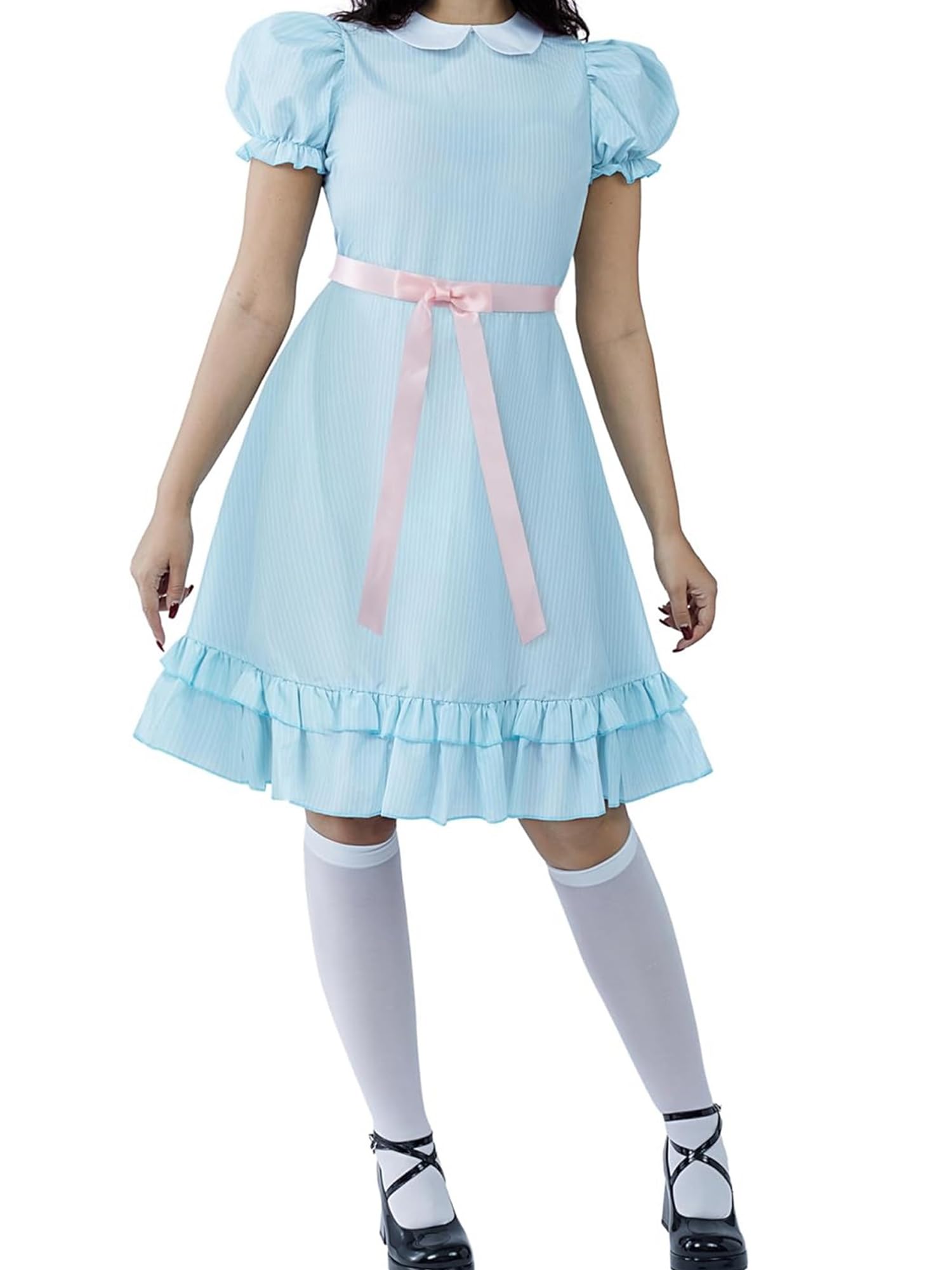 LYSINK Women Halloween Costume Short Puff Sleeve Blue Doll Dress Sister Twins Cosplay Lolita Mini Dress for Party (E-a-Blue, M) — image 1