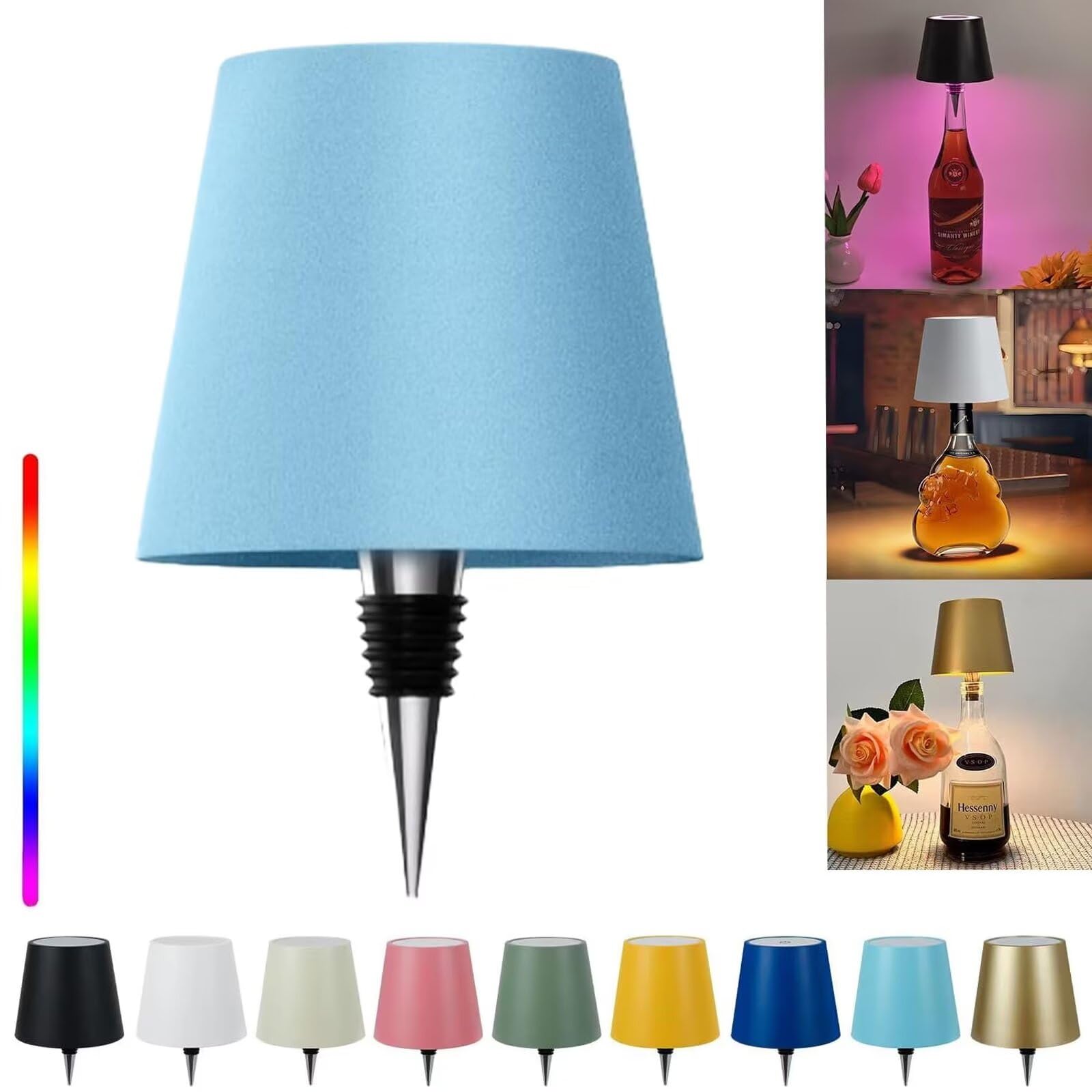Pridola Wireless Bottle Lamp, 14cm Wine Bottle LED Light, RGB/3 Color Stepless Dimming Wine Bottle Decorative Lights, Touch Control LED Wireless Wine Bottle Lampshade, Tabletop Portable Bottle Lights