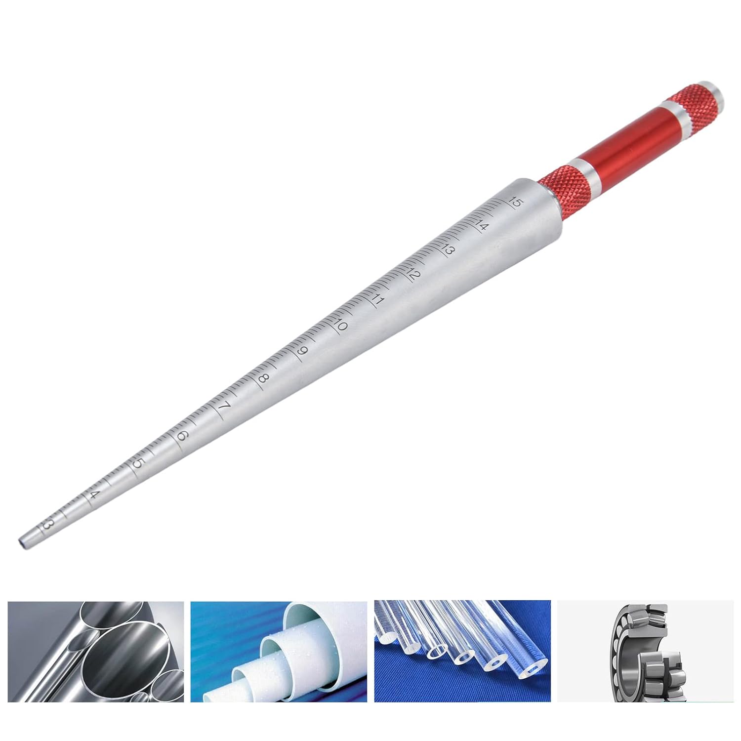 Taper Feeler, Stainless Steel Aperture Thread 3-15mm Inner Diameter, Compact Size Conical Feeler with Scale Marks, Thickness