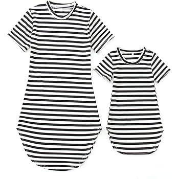 black and white striped one piece dress