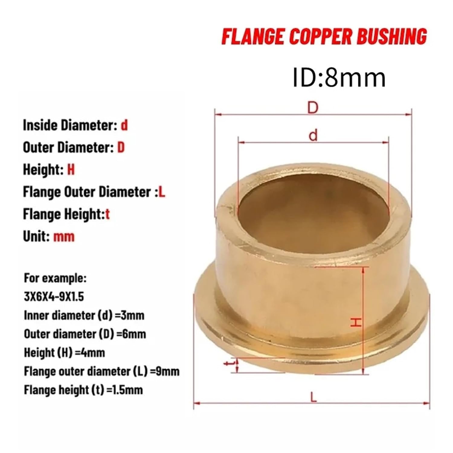 5PCS Inner Diameter 8MM Bearing with Edge Step Shoulder Flange Flange Bushing flanged Copper Sleeve(8X12X12-16X2)
