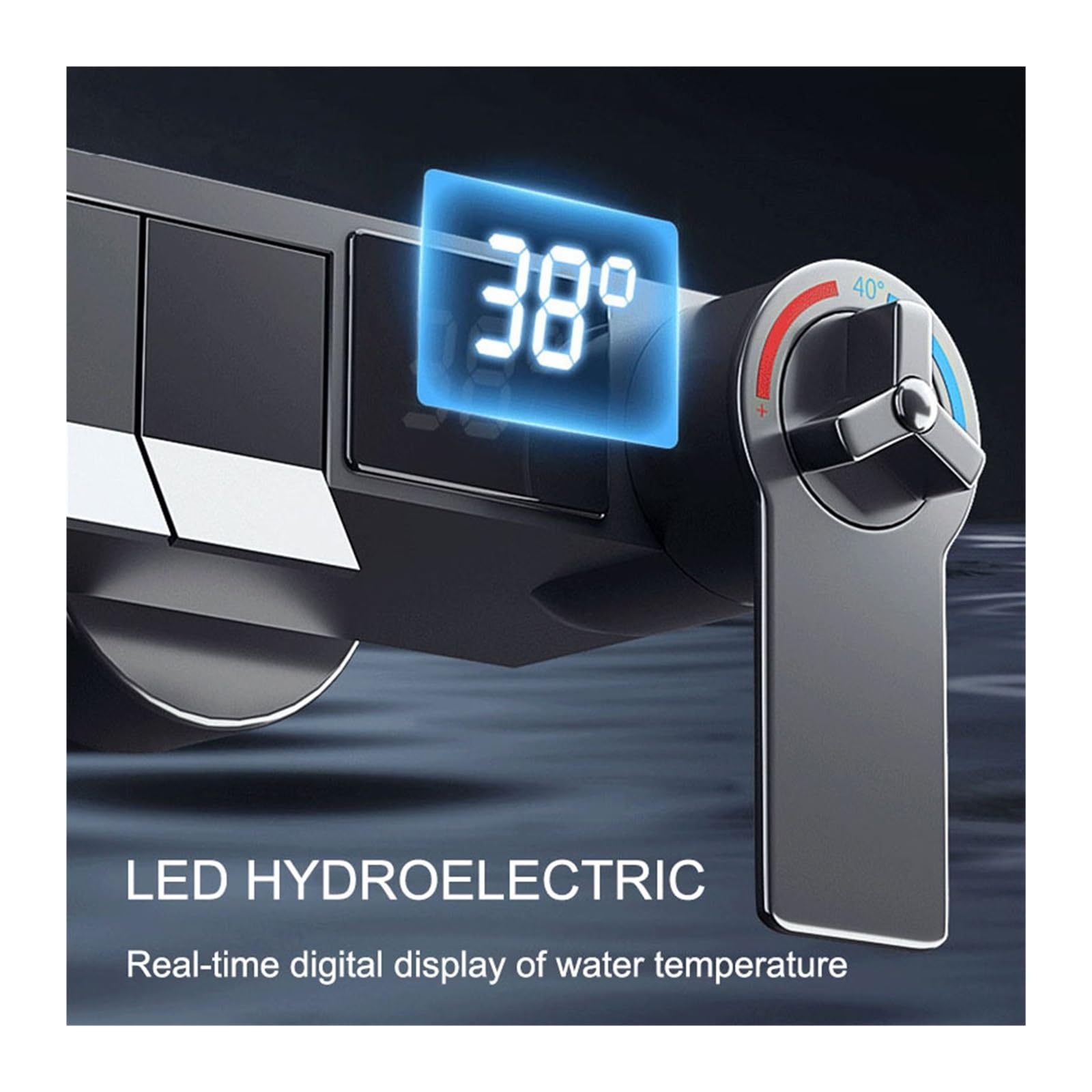 Rubinetto for Vasca da Bagno con Display Digitale for Montaggio a Parete, Doccia termostatico Freddo Caldo, Set Doccia a Pioggia con Pulsante Piano Quadrato(Black Thermostatic)