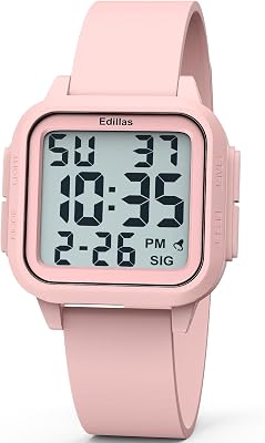 Edillas Square Sport Watch Digital for Women's Men's (Big Numbers Large Face 5ATM Waterproof Alarm Stopwatch Date Week Military Back Light) Watch for Teenagers