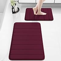 Vista 21 de Buganda Juego de 2 tapetes de baño de espuma viscoelástica y tapete para inodoro en forma de U, lavable a máquina, suave, antideslizante, Negro