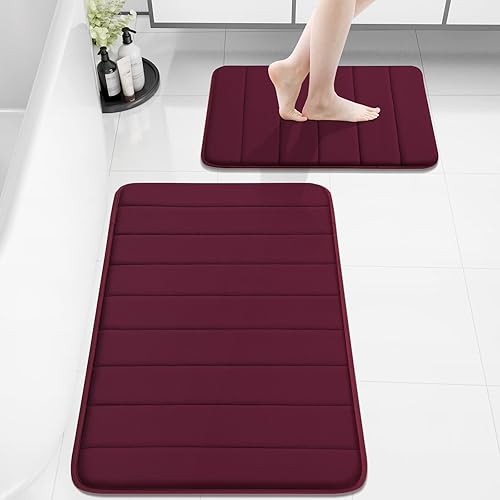 Miniatura 21 de Buganda Juego de 2 tapetes de baño de espuma viscoelástica y tapete para inodoro en forma de U, lavable a máquina, suave, antideslizante, Negro