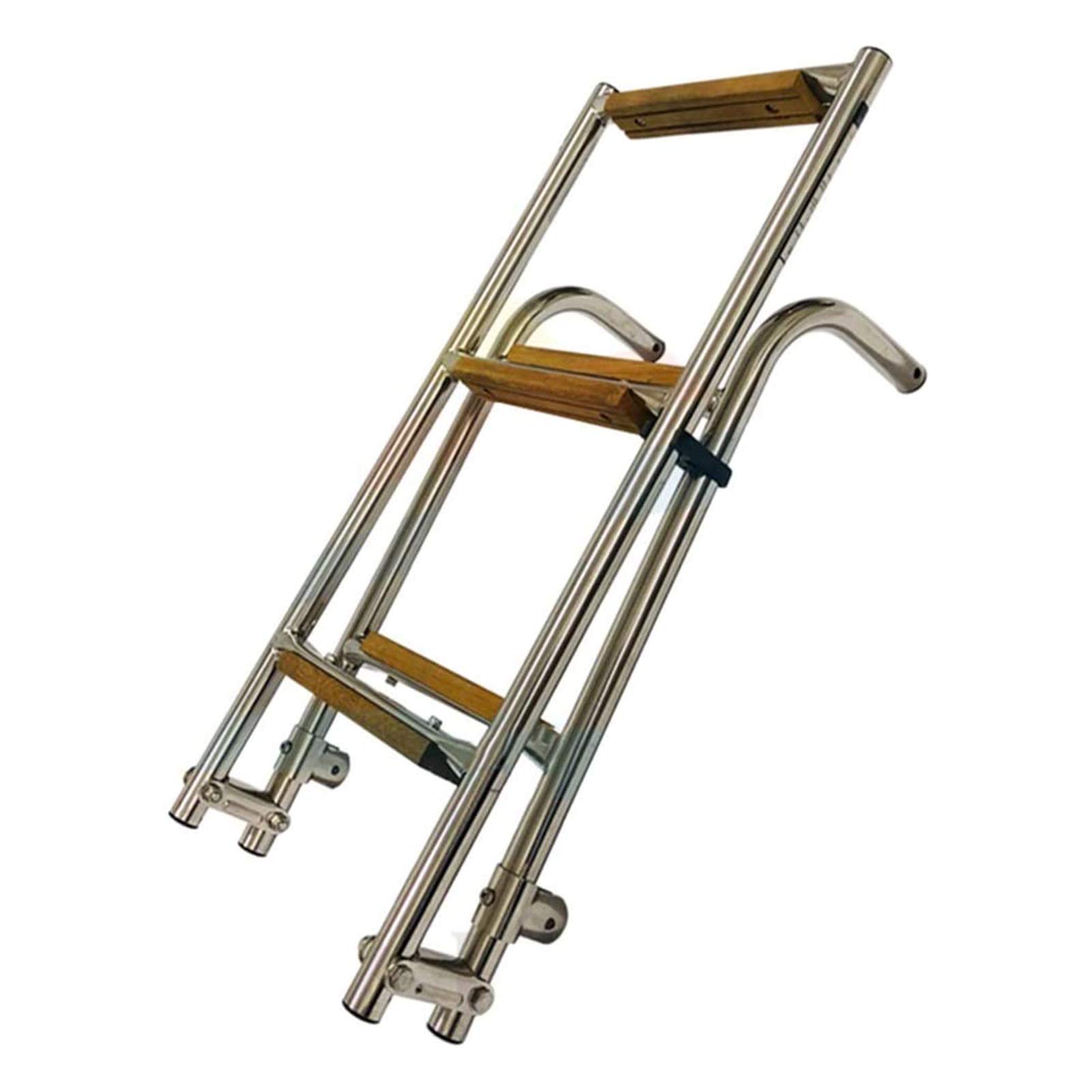 JXYQ Step Ladders Portable Yacht Boat Ship Telescoping Ladder,Foldable Stainless Steel Pontoon Boat Deck Ladder, with Wooden Pedal 2+2 Steps Boarding Non-slip Ladder Extension Ladders