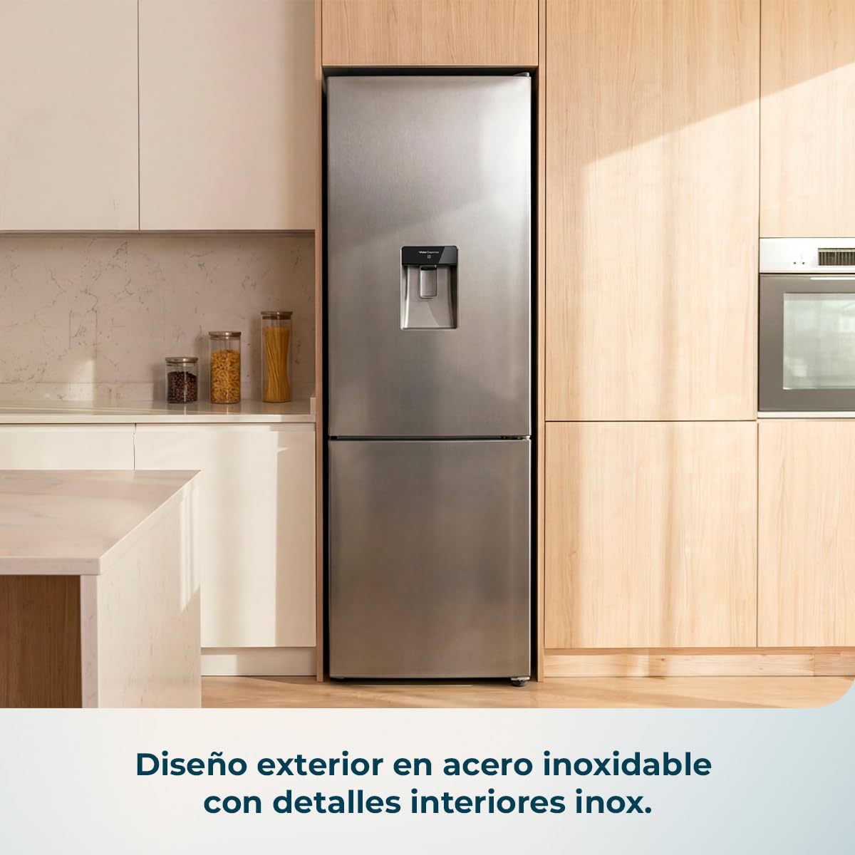 Cecotec Frigorífico Combi Total No Frost de 322L Bolero CoolMarket Combi 322i WD Inox E. 185,5 cm de Alto, 59,5 cm de Ancho, Clase E, Tecnología Multi Airflow, HumidityFlex HUB, LED Interior, Inox