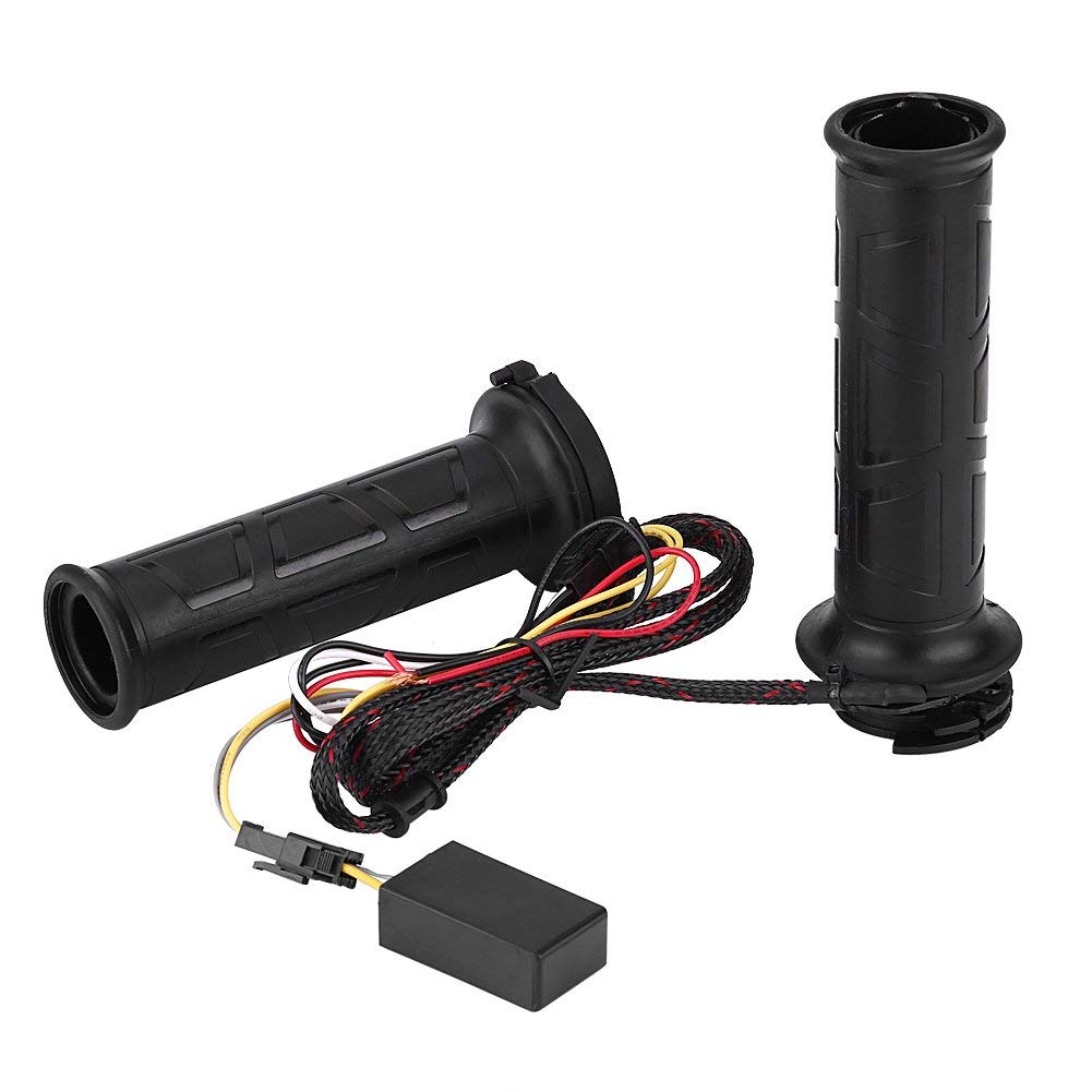 EVGATSAUTO Poignées chauffantes électriques, 1 Paire 22 mm (7/8 Pouces) Puissance réglable (12W-24W) Poignées chauffantes électriques Guidon Chaud et Chaud pour Moto VTT Noir