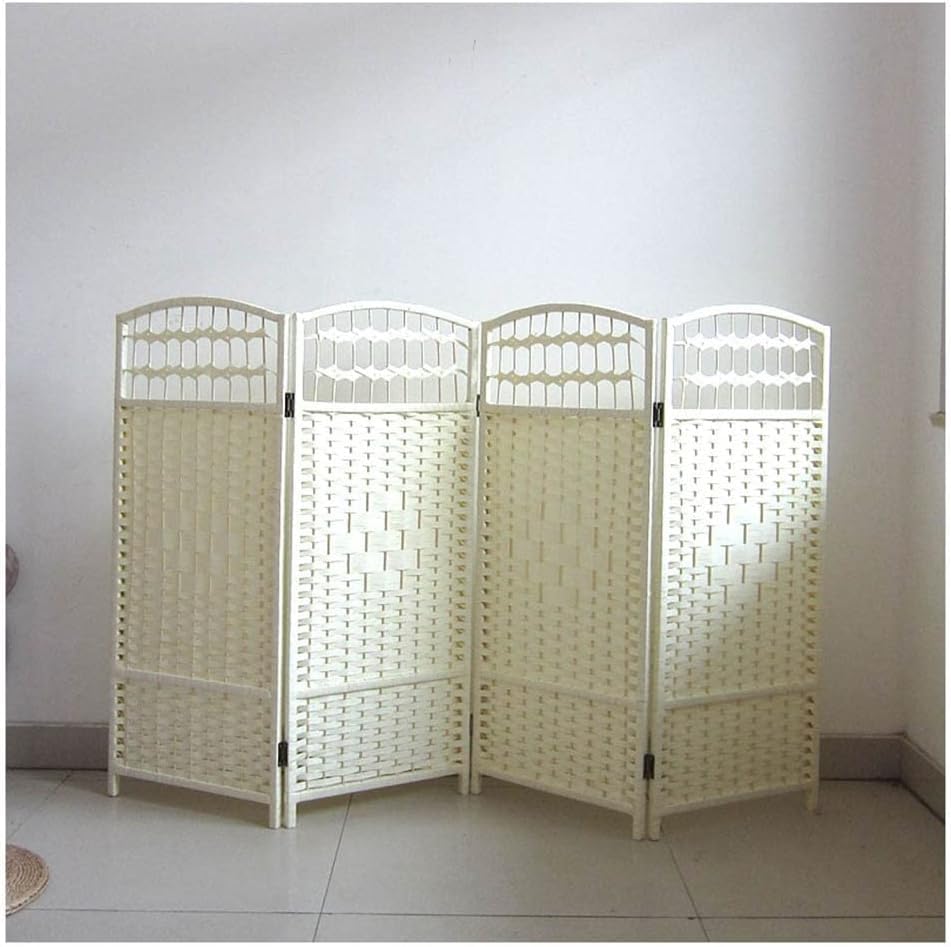Rattan Nursery Screen Divider, Folding Area Fence Children's Decorative Screens Mobile Area Corner Small Screen Partition,Beige-4 Panel,120x160cm