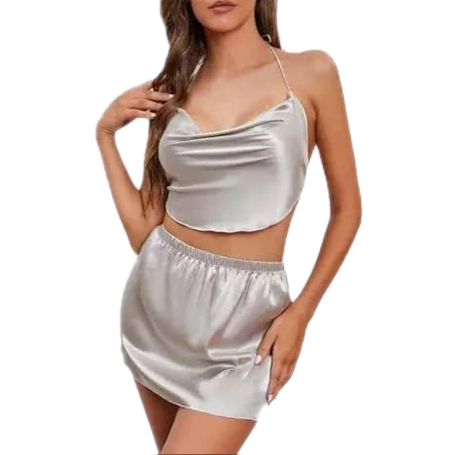 Women's 3 Pcs Nightgown Babydoll Sexy Lace Midi Sleepwear Chemises Modal Nighty, Special For Honeymoon, First Date, And Valentine'S Day Size L (34) Silver-image-34