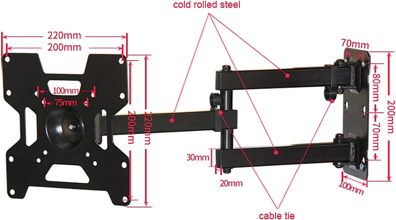 Supporto da Parete per Monitor TV snodabile a Movimento Completo per TV da 22-55 Pollici, Supporto da Parete per TV con Design a Fascetta, Supporto TV VESA Massimo 400x400 mm
