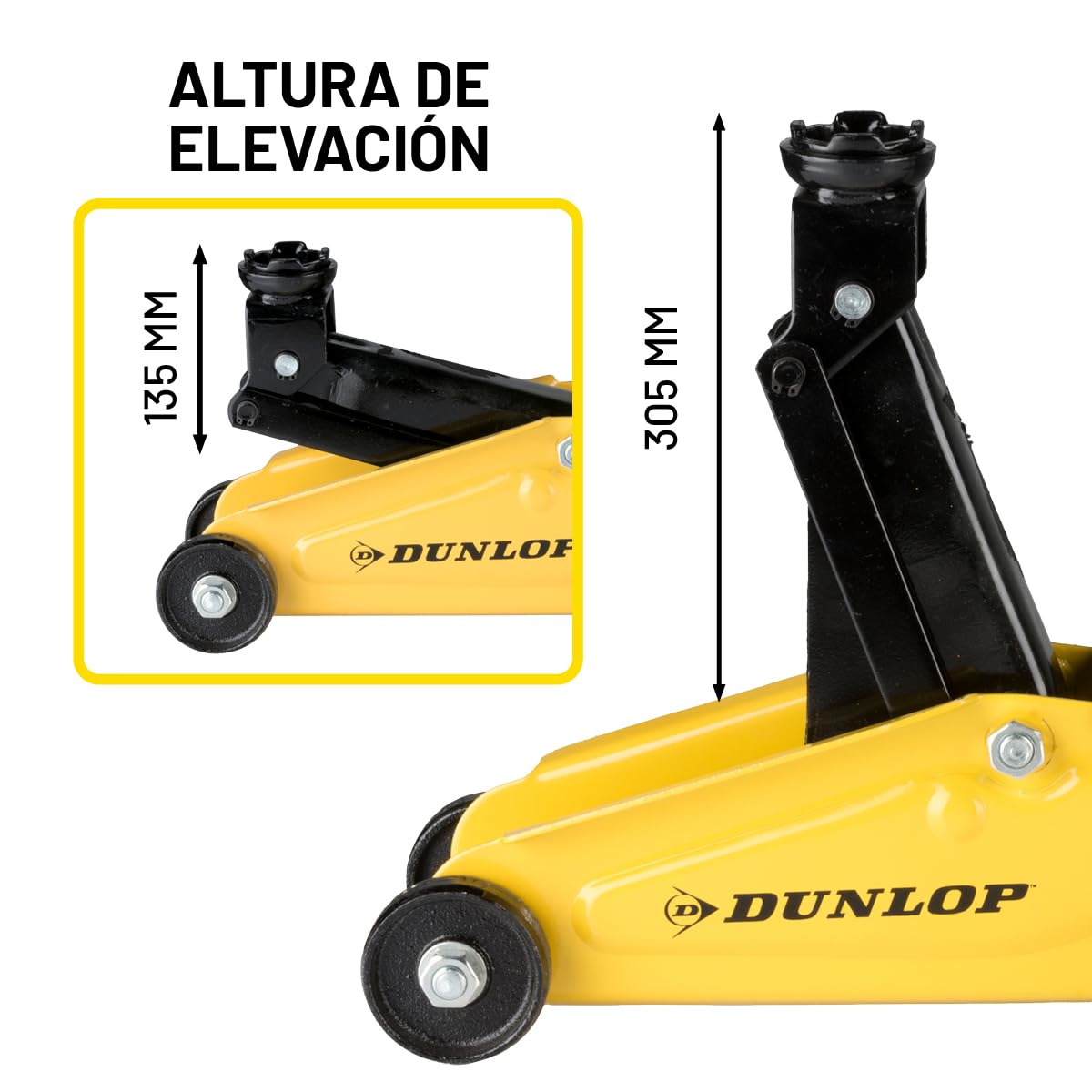 Dunlop Gato Hidraulico para Coche - Caballete Coche 2 Toneladas - Hidraulico - Garaje con Rango de Elevación 135-305 mm
