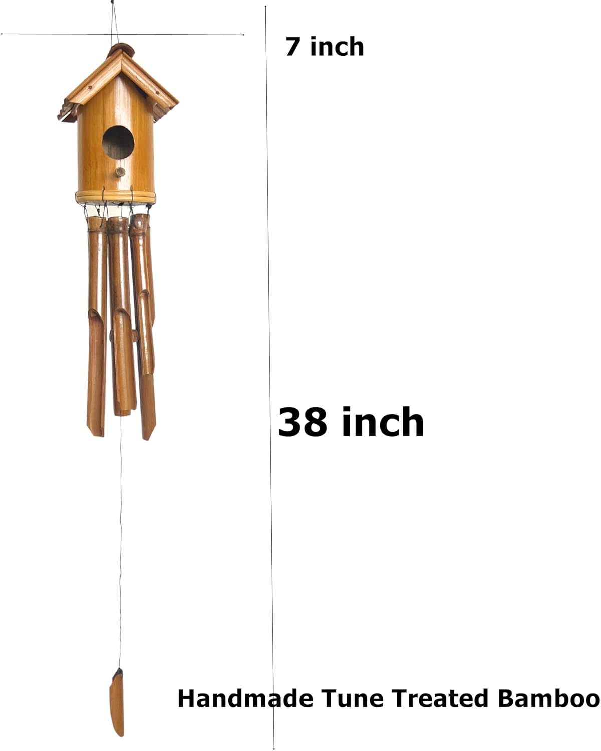Bellaa 20384 Bamboo Wind Chime Bird House Nest Japanese Style Fine Minimalist Wooden Windchimes Handmade Gift 38 Inches