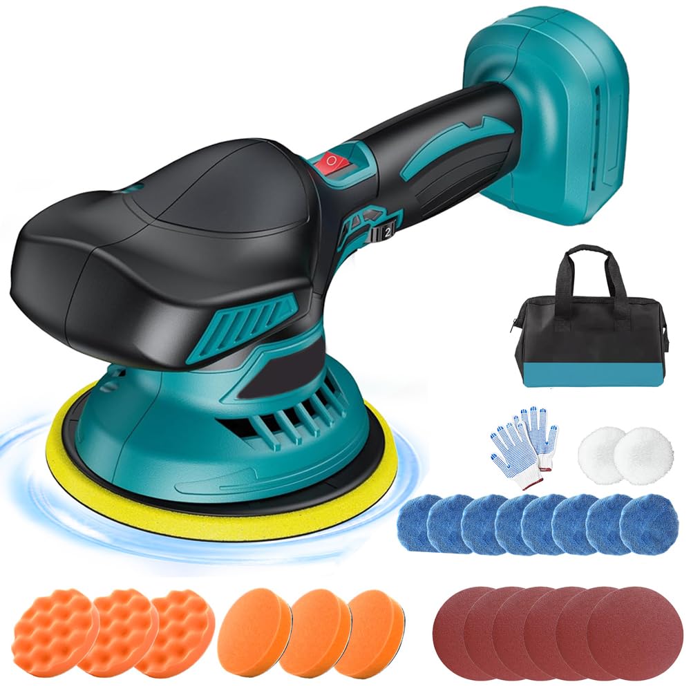 Cordless Car Polisher, Car Polishers and Buffers 6 Variable Speed, Electric Polisher Kit Car Polishers Machines with 5000RPM, 145mm Base for Auto Sanding Polishing, Body only, no Battery