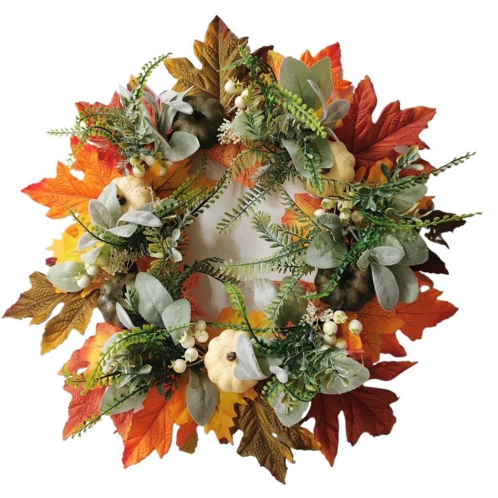 Couronne de fleurs citrouille pour porte et décoration extérieure sans entretien