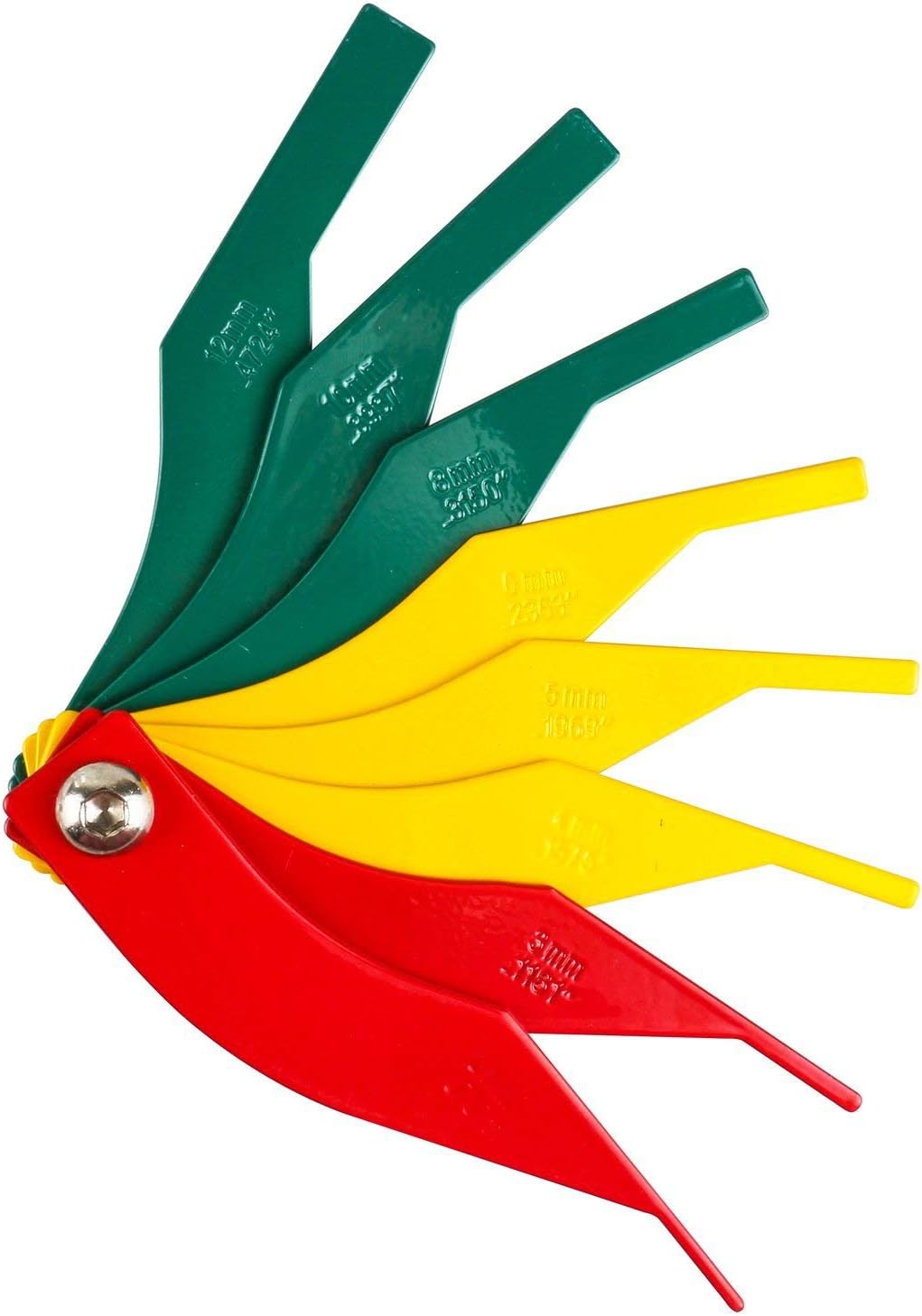 Brake Lining Thickness Gauge, Car Automotive Brake Pad Measuring Ruler Tool, Measure Disc and Drum Brake Pads Feeler Gauge, Color-Coded，SAE & Metric，Durable Steel Brake Rotor Gauge Father'Day Gift