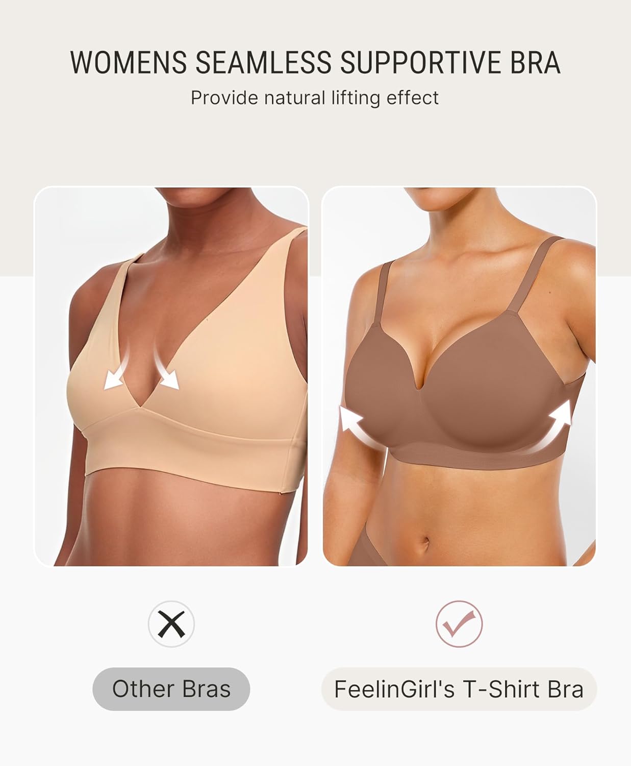 FeelinGirl Wireless Supportive Bra for Women, Seamless Comfort Bralettes No Underwire Full Coverage Everyday Bras - Image 5