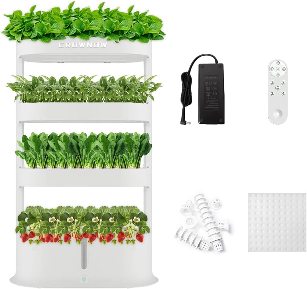 64 Pods Large Capacity Hydroponic Tower,4-Layer Hydroponics Growing System with Full-Spectrum LED Grow Light,Auto Circulating Water,Indoor Hydroponic Garden for Plants Herb Vegetable
