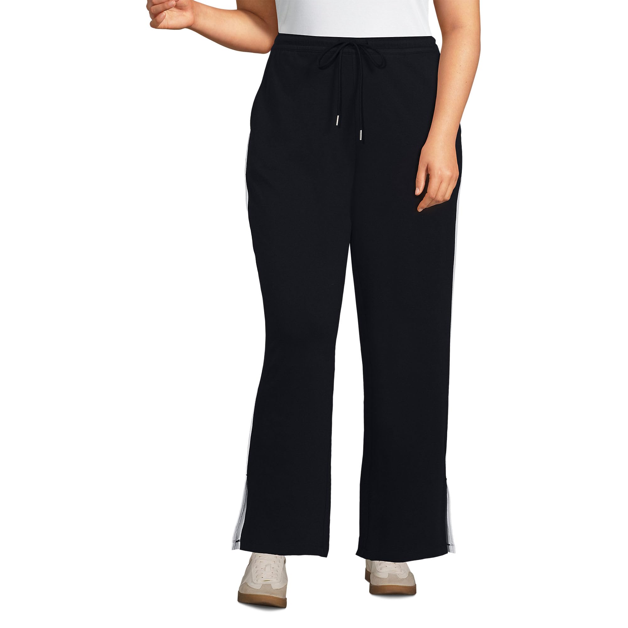 Lands End Womens Knit High Rise Relaxed Straight Leg Side Stripe Pants