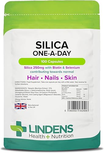 Sílice 250 mg 100 cápsulas 1 al día, para cabello y uñas - añade fuerza y brillo - súper alta resistencia por Lindens