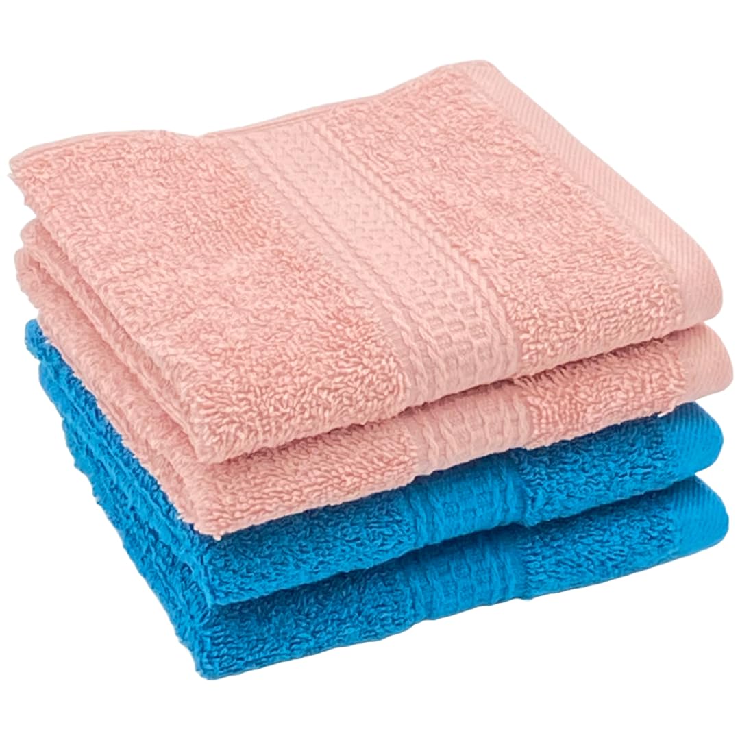 PatPug 100% Indian Ultra Soft Cotton 4 Piece Face Towel, Napkin, Baby Face Towel, 500 GSM for facewash, Gym, Travel, Hanky (Turqoiuse Blue and Baby Pink)-image-5