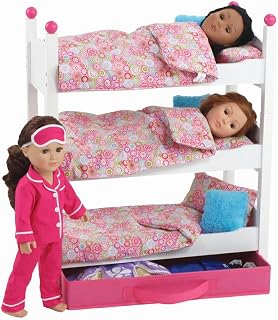 Emily Rose 18" Doll Bunk Bed, Doll Beds for 18 Inch Dolls, Baby Doll Bunk Bed with Clothes Storage Drawer, Bedding & Ladder, Mini Furniture Clothing Storage Organizer Dolls, Fits Most 14-19" Dolls