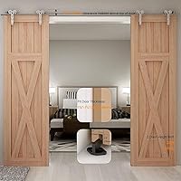 Vista 144 de TSMST Kit de herrajes para puerta corrediza de granero de 6 pies, riel de acero inoxidable de servicio pesado resistente con montaje superior