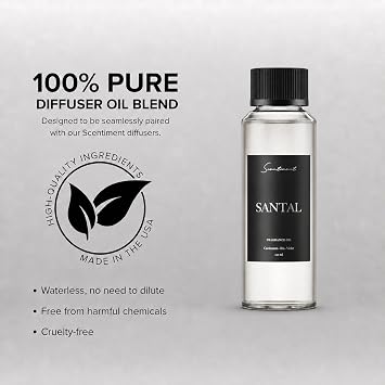 Scentiment Santal Diffuser Oil - Premium Fragrance Oil Refill - 4.06 fl oz | Premium Hotel Scent with Notes of Cardamom, Cucumber, Mint, aromatherapy home fragrance oil, for stylish cold air diffusers