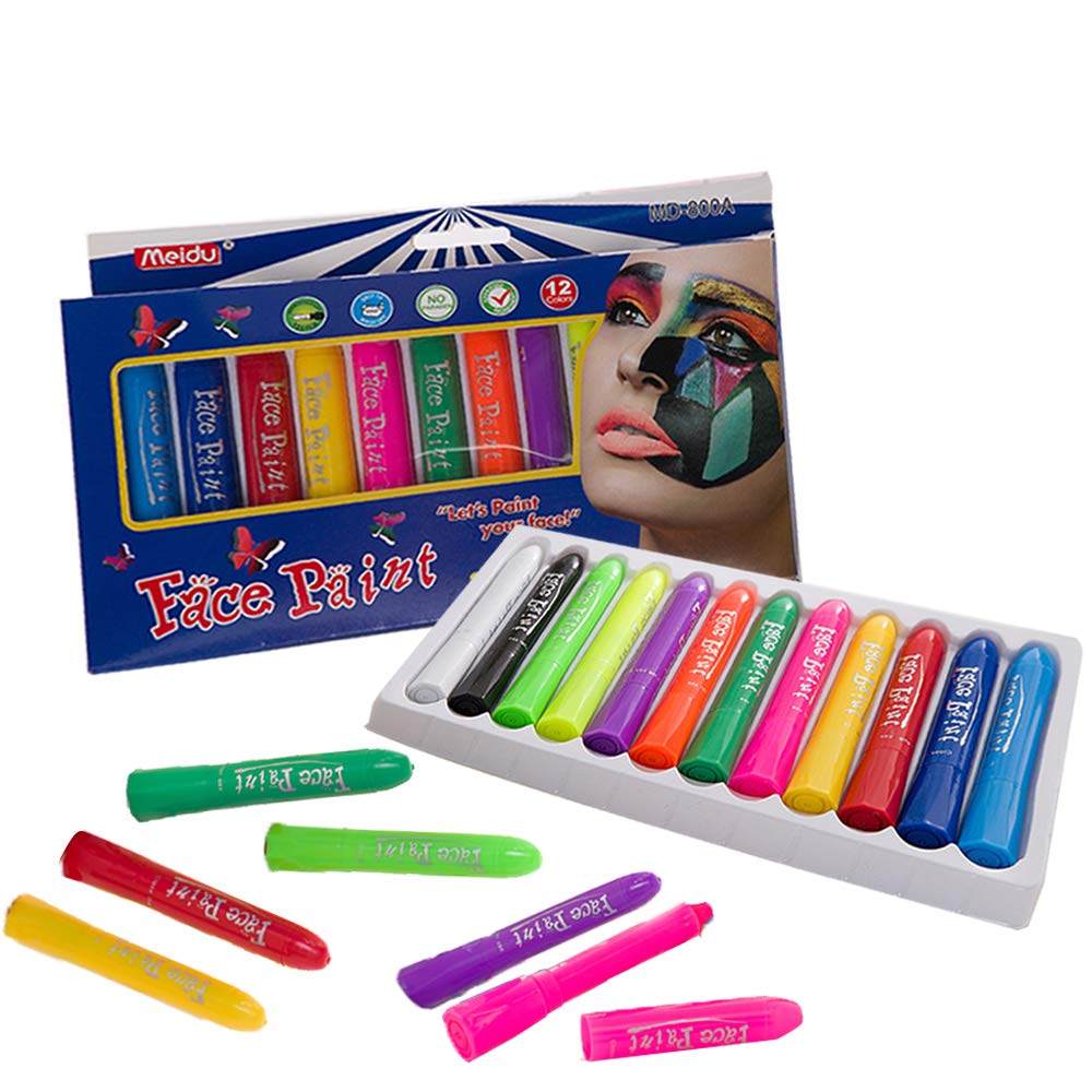 12 Colors Face Paint Crayons Non-toxic & Washable Body Painting Kits for Halloween Carnival Costumes Birthday Parties by Happlee